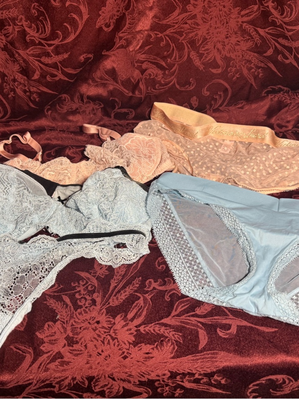 Victoria's Secret 2 Lace & Mesh Panty Sets in Light Blue and Peach 38D XL